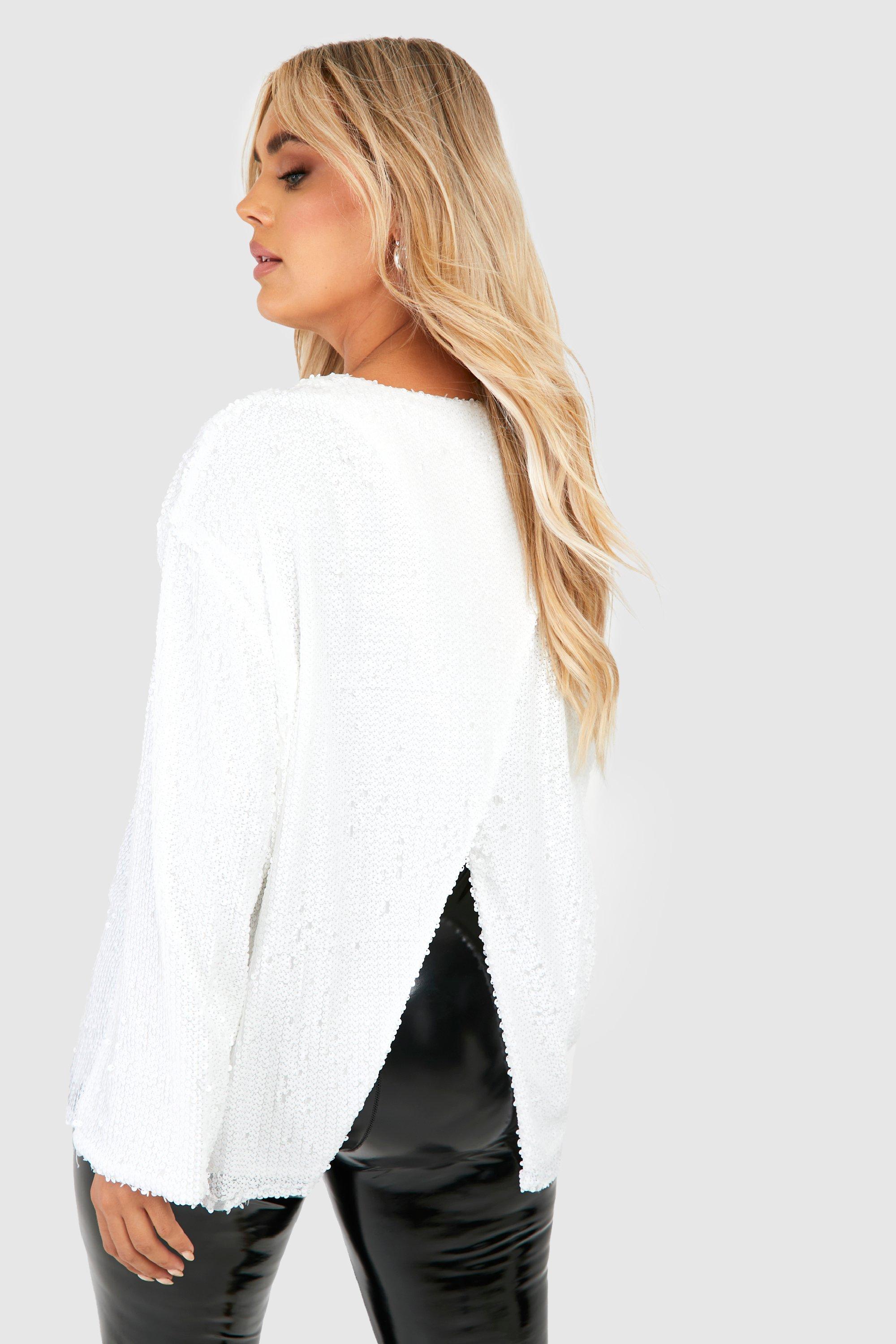 Plus size white sequin top best sale