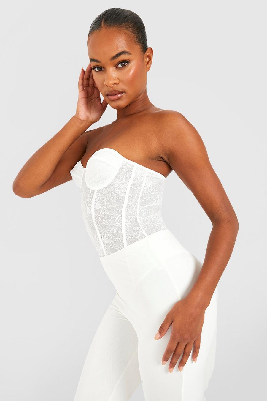 Ivory Tall Lace Bodysuit image number 1