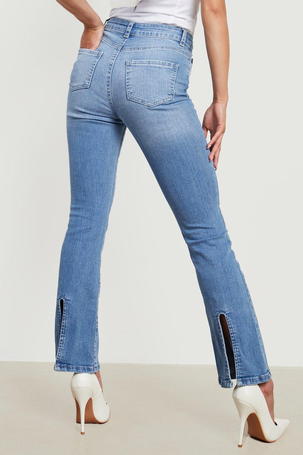 Buy Boohoo High Rise Split Hem Flared Jeans In Blue