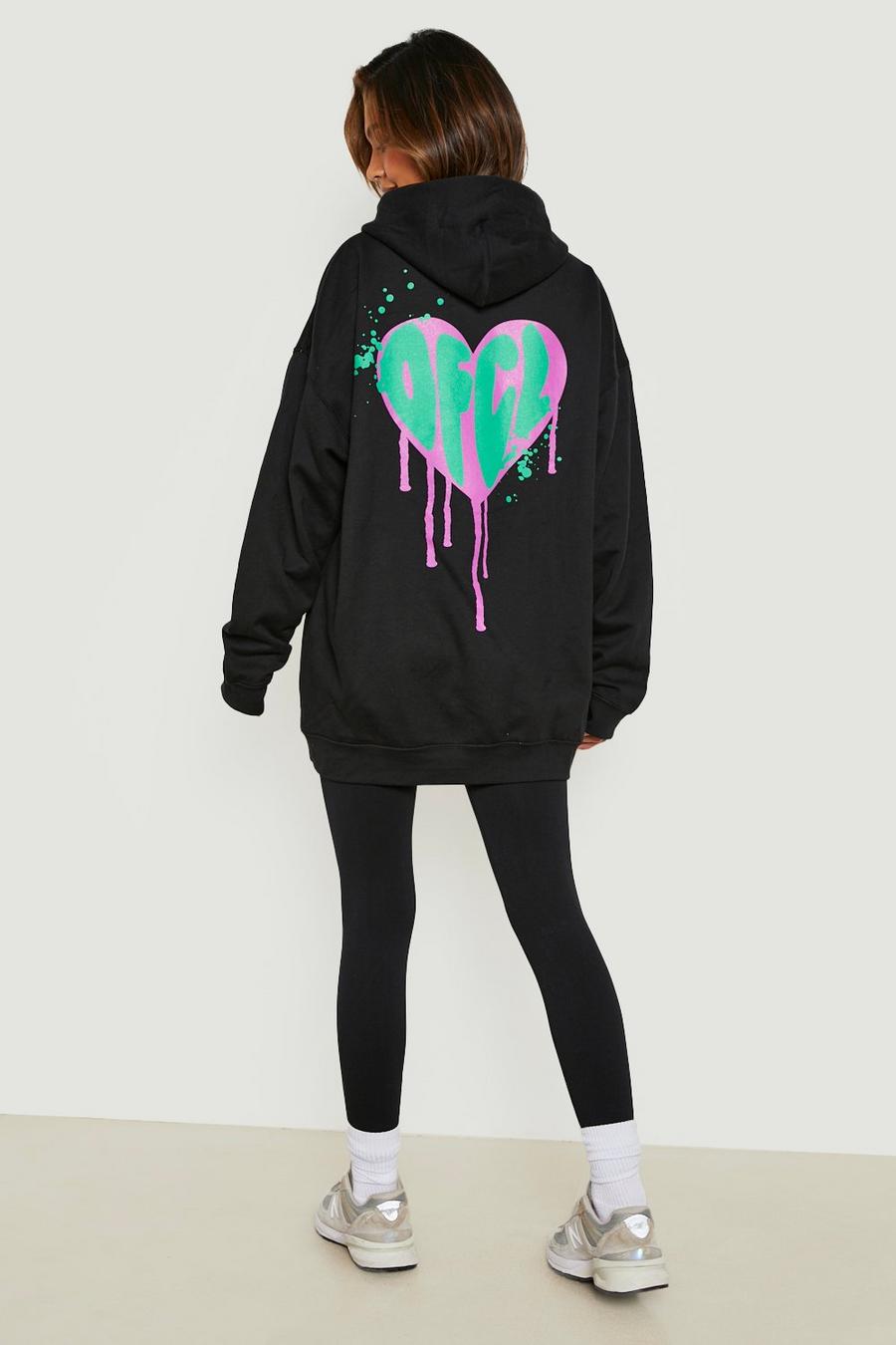 Black Ofcl Drip Heart Graphic Oversized Hoodie  image number 1
