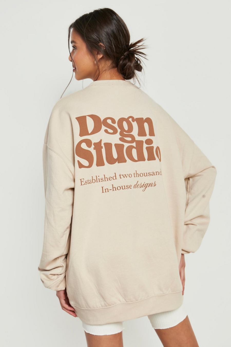 Sand beige Puff Print Slogan Oversized Sweatshirt