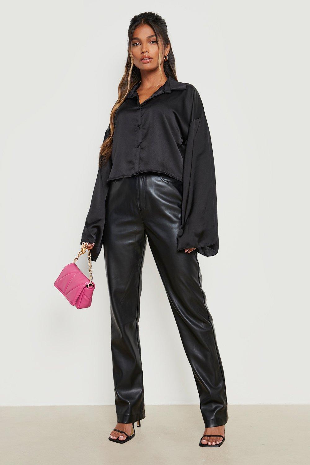 Black Cropped Flare Sleeve Satin Shirt