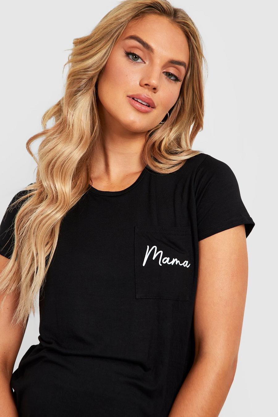 Black Maternity Mama Pocket T-Shirt Pajama Set image number 1