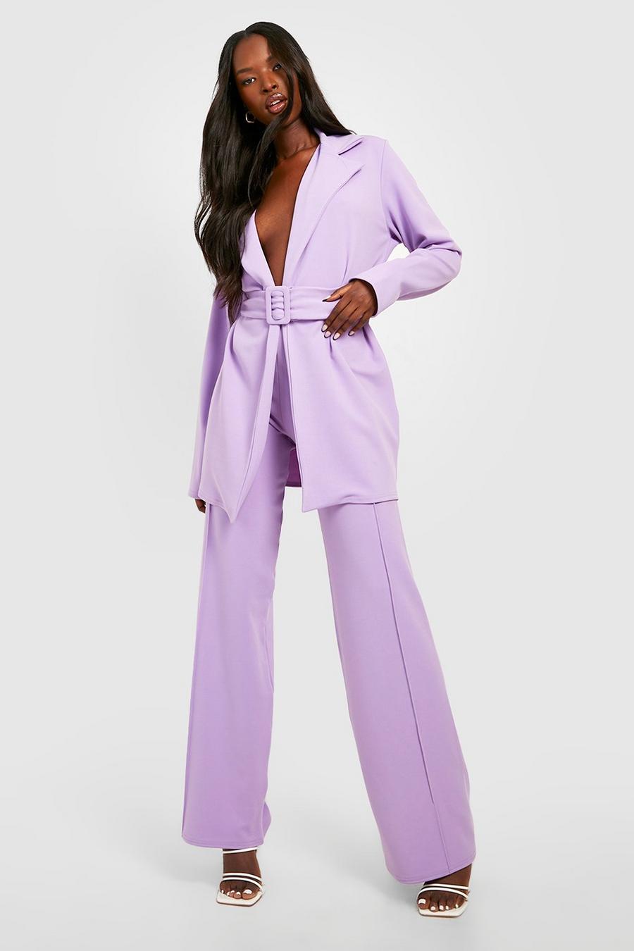 Lilac Jersey Knit Seam Front Wide Leg Pants image number 1