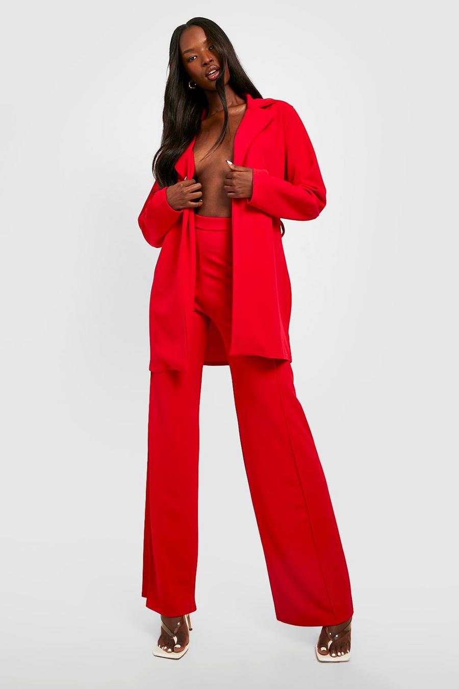 Red Jersey Seam Front Wide Leg Trousers image number 1