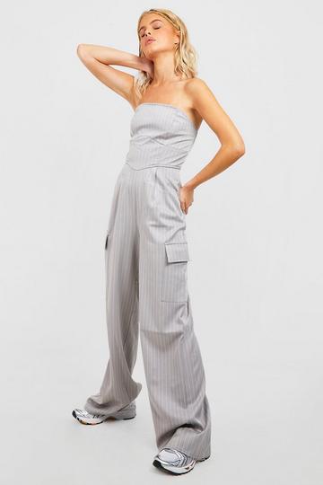 Bandeau Cargo Pocket Wide Leg Jumpsuit grey marl