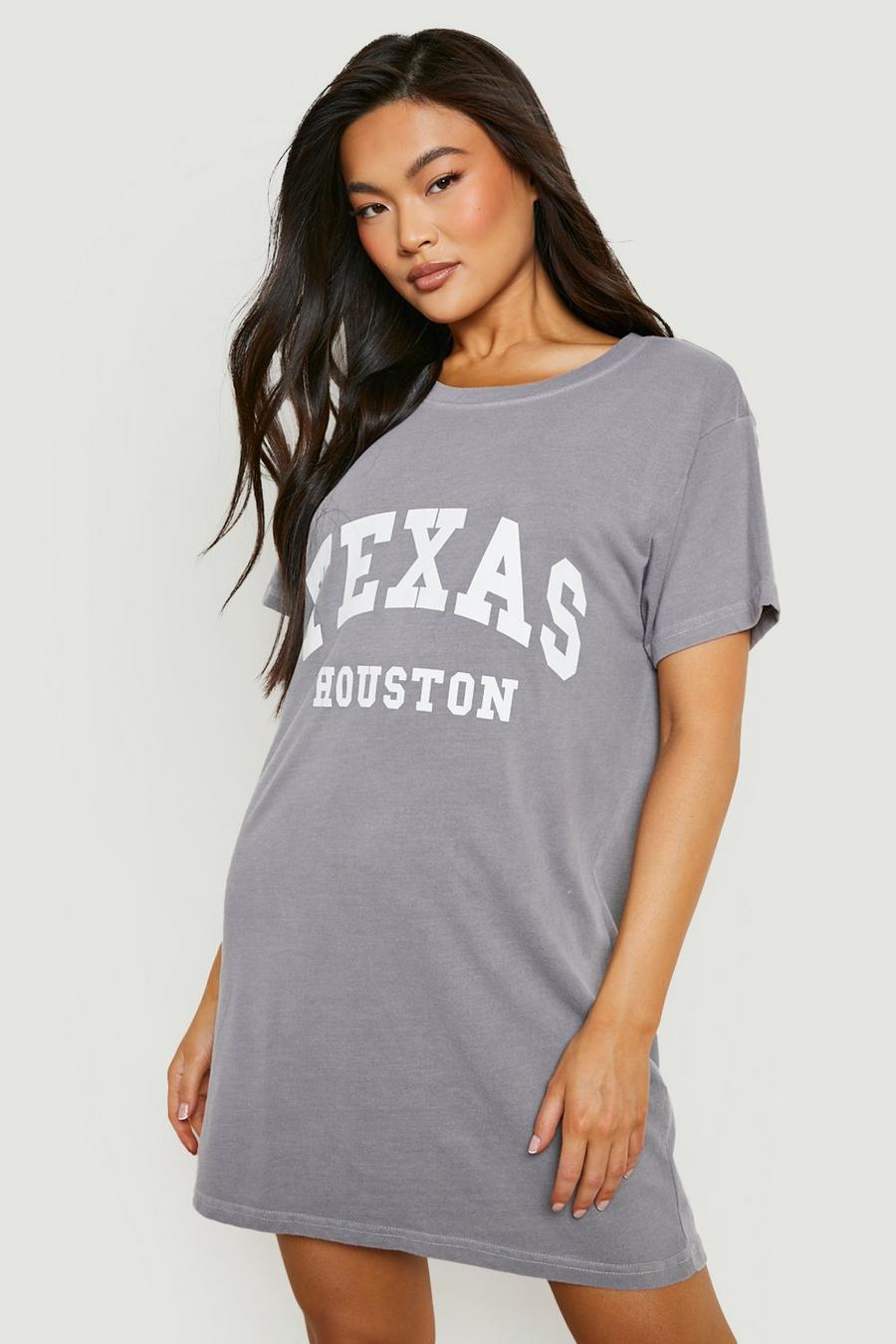 Vestido camiseta con estampado Texas Houston sobreteñido, Grey grigio
