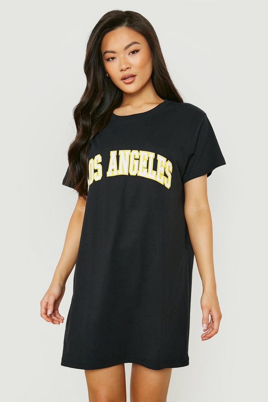 Vestido camiseta con estampado de Los Angeles, Black nero