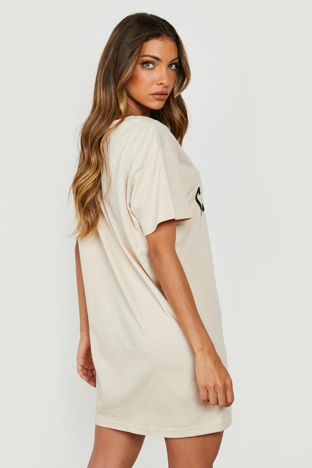 boohoo California T-Shirt Dress - Beige - Size 14