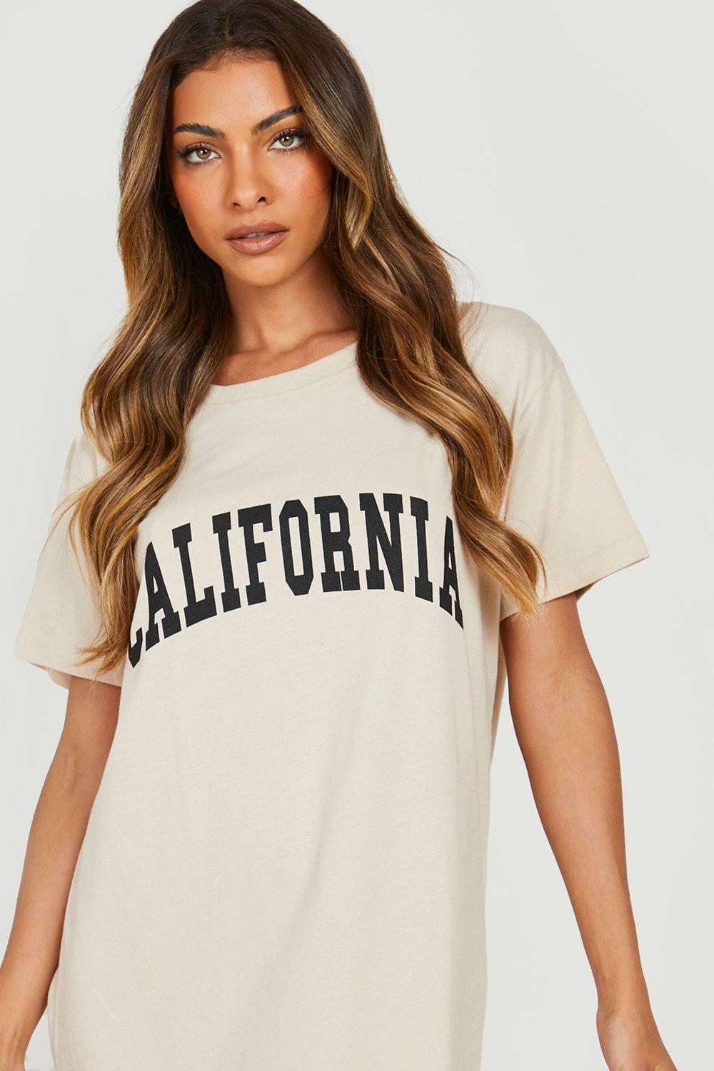 boohoo California T-Shirt Dress - Beige - Size 12