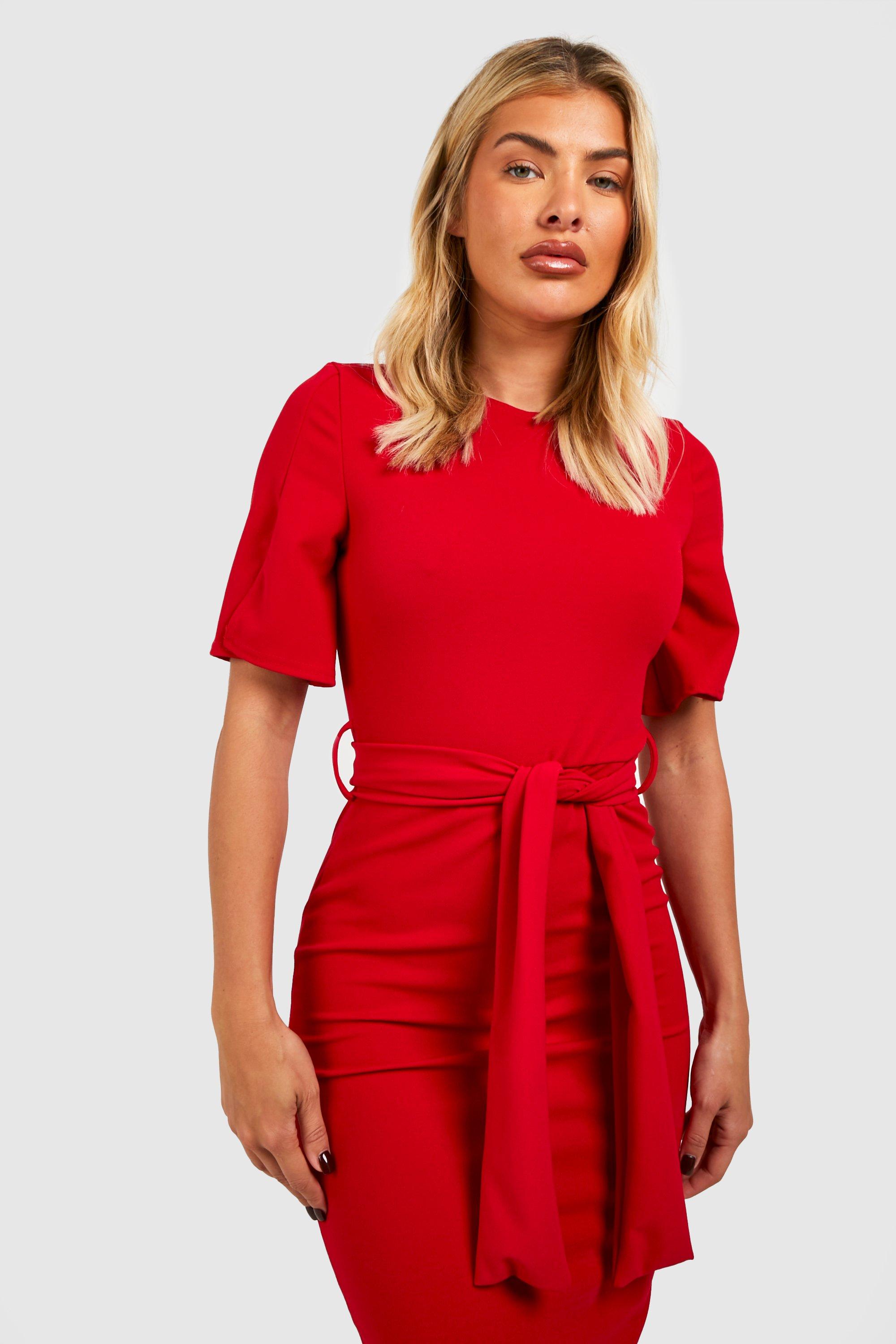 Boohoo red midi outlet dress