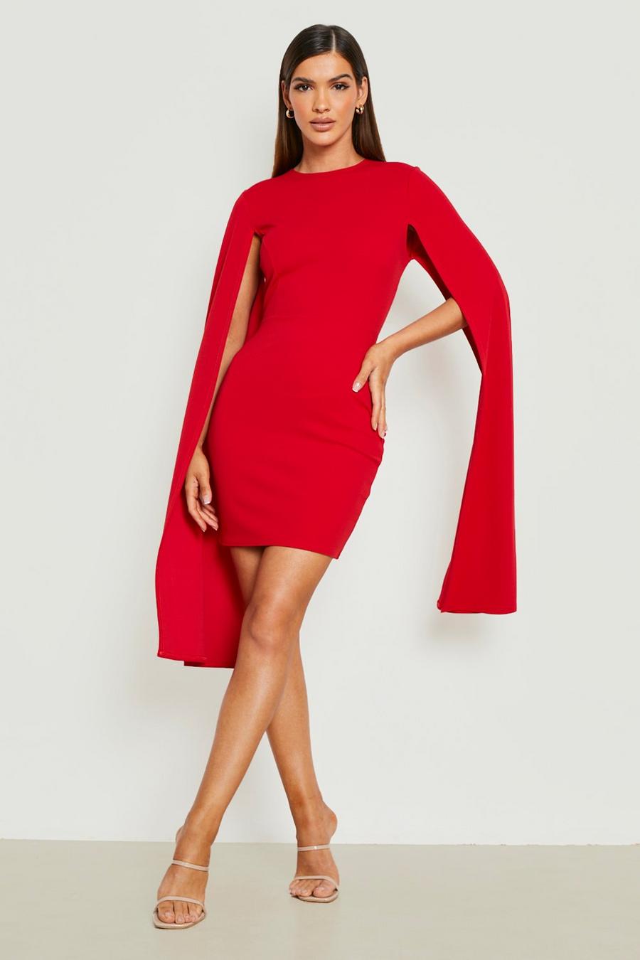Red High Neck Cape Detail Mini Dress