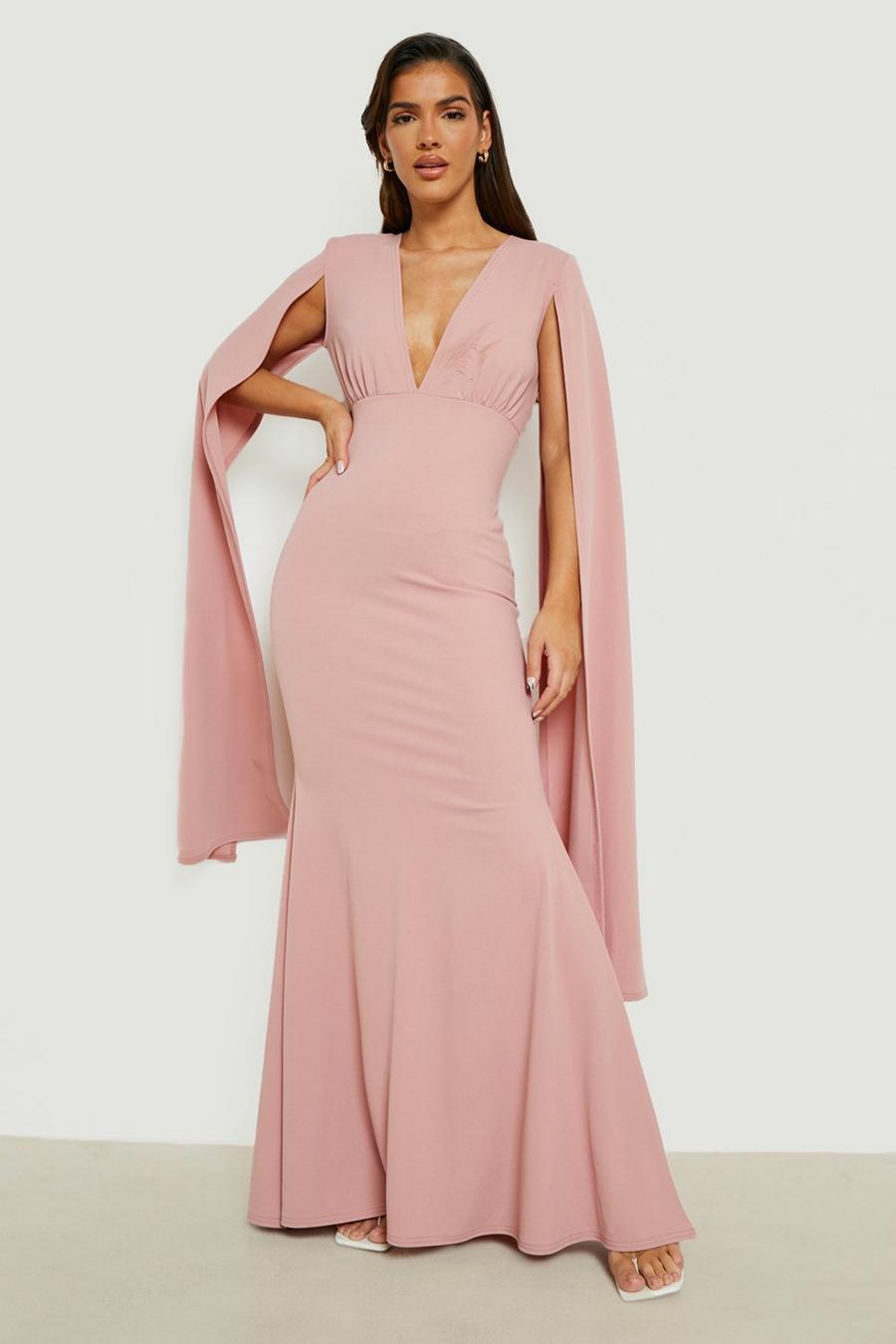 Blush pink Cape Detail Plunge Maxi Dress