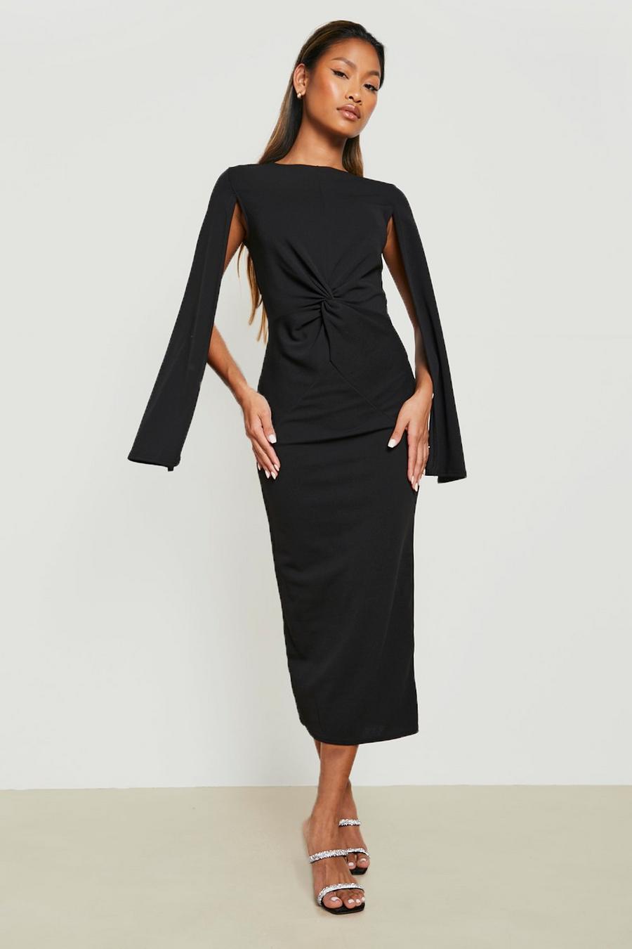Black Cape Detail Twist Front Midaxi Dress image number 1