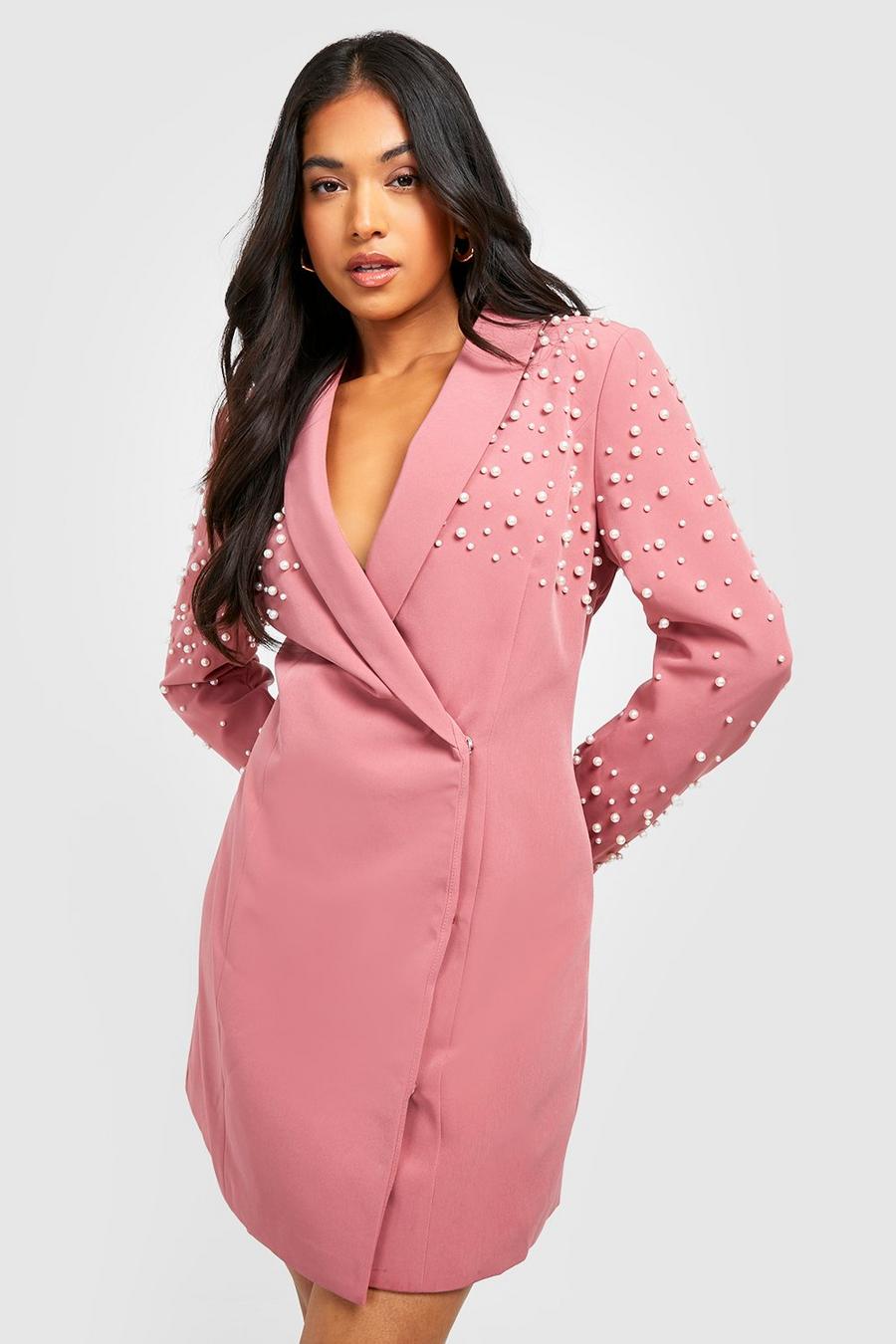 Dusty pink Petite Pearl Detail Blazer Dress