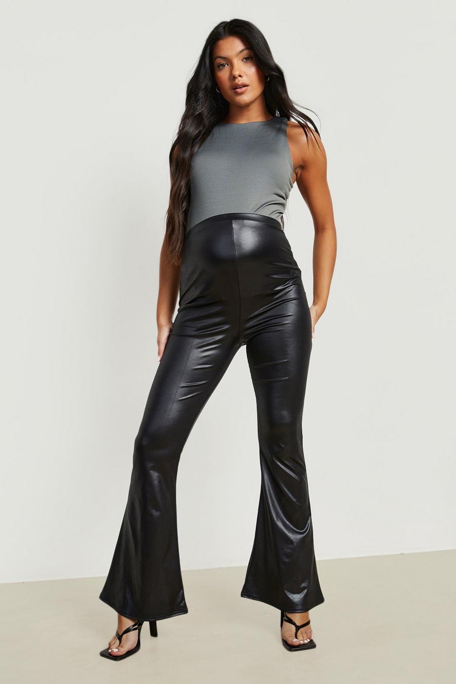 Black Maternity Faux Leather Flare Leggings image number 1