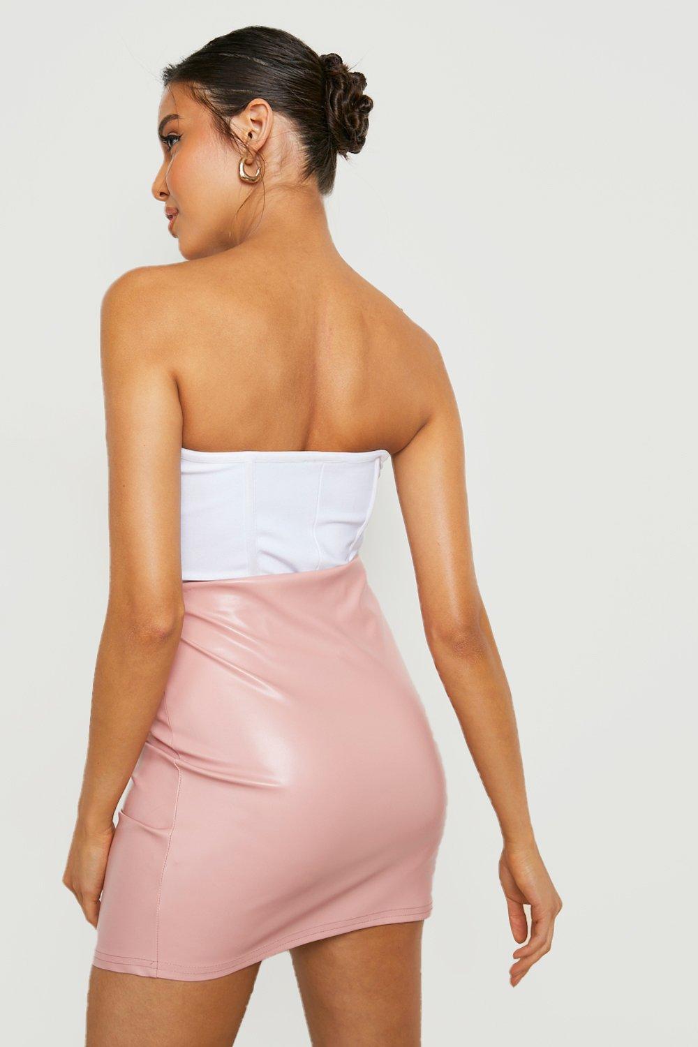 High waisted sale pink leather skirt