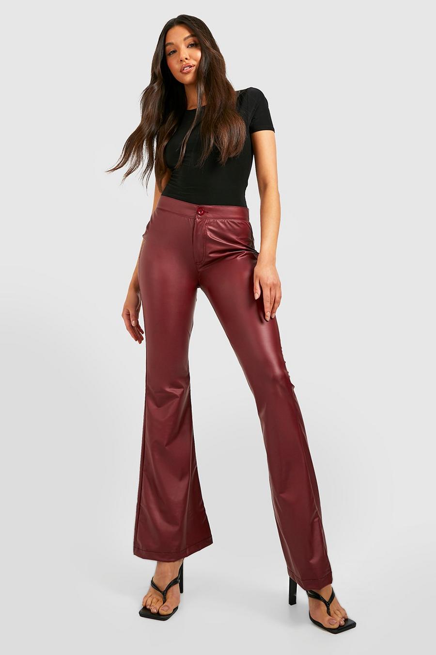 Dark red Leather Look Faux Leather Flared Trousers image number 1