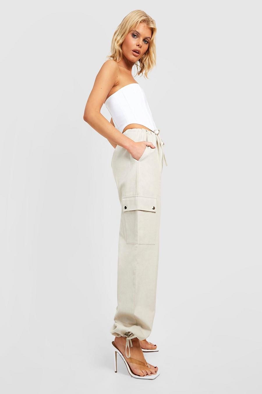 Beige Drawcord Baggy Cargo Trouser image number 1