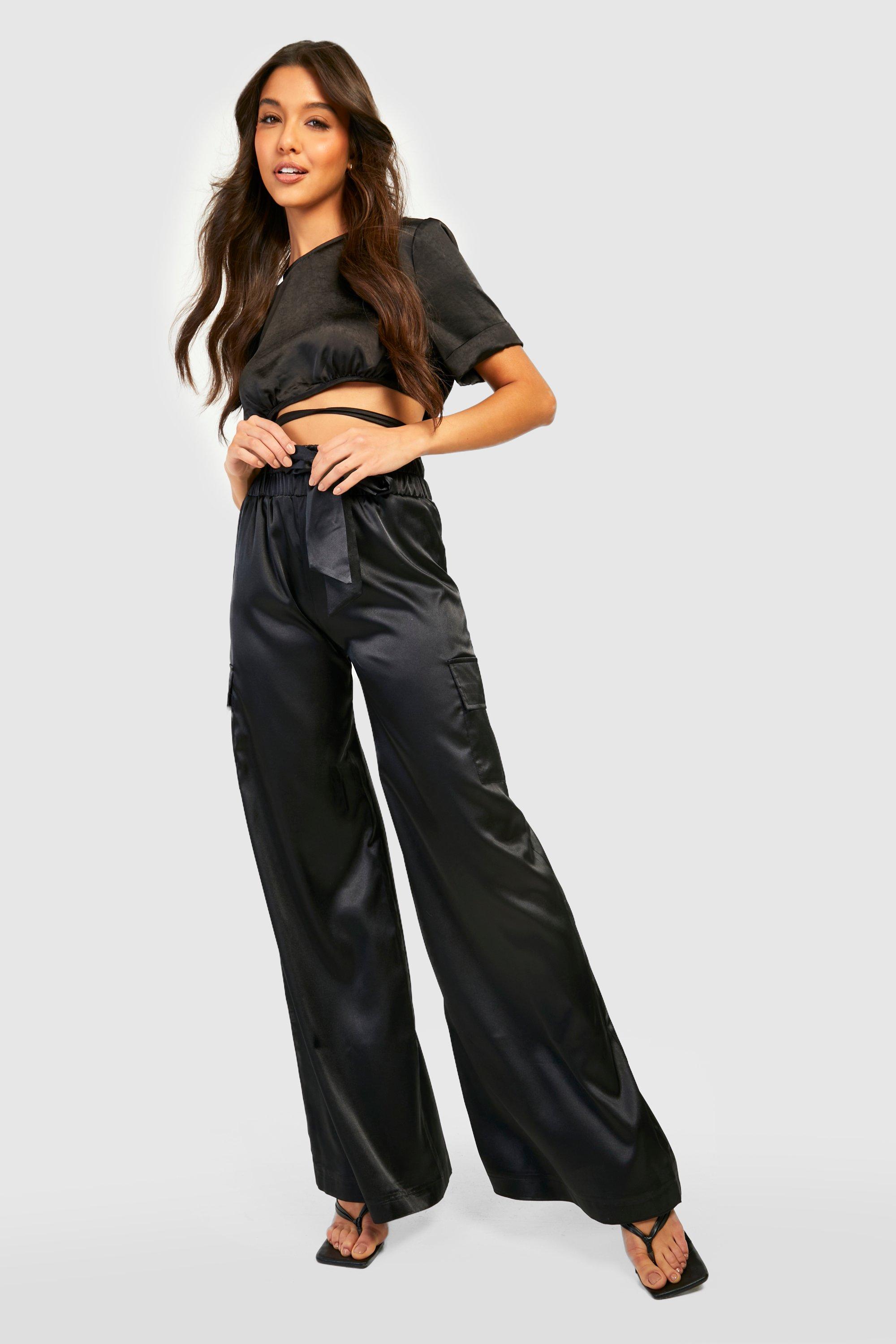 Women's Satin Luxe Wide Leg Cargo Trouser