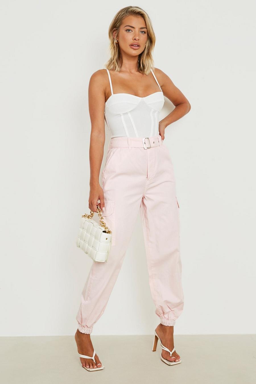 Pink Eyelet Belted Cargo Cuffed Jogger