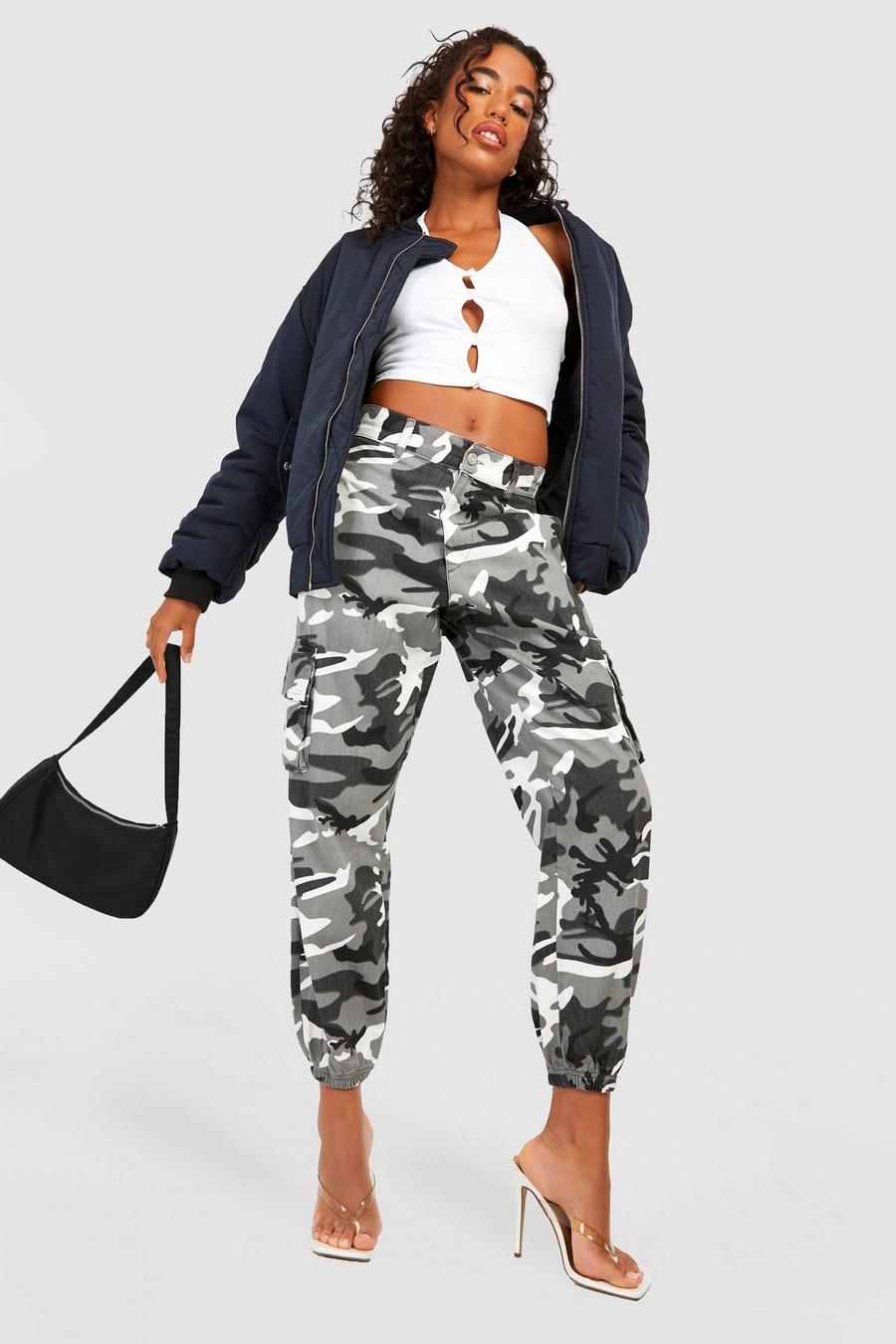 Grey Mid Rise Camo Boyfriend Jogger Jeans image number 1