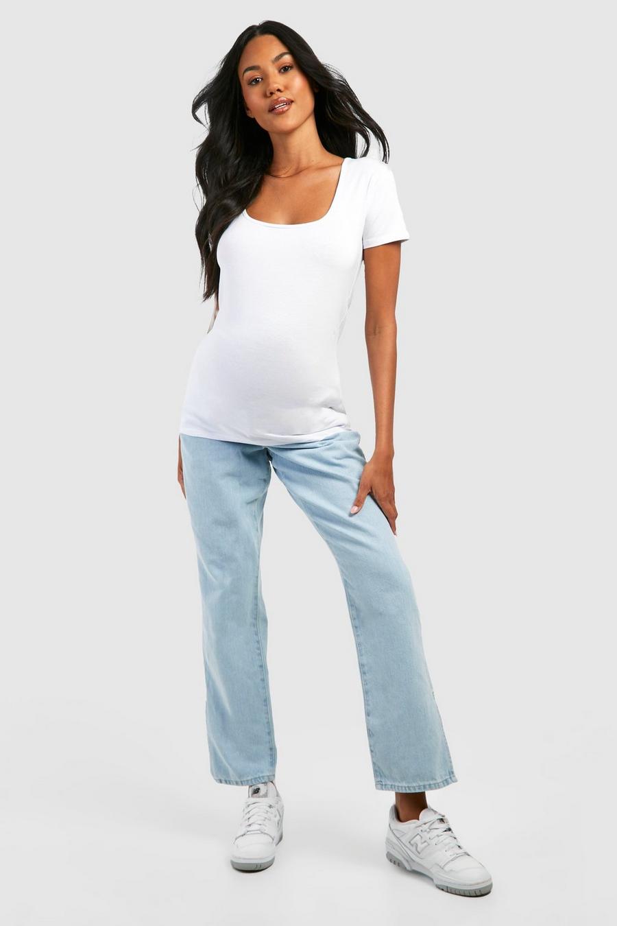 Blue Maternity Mid Wash Split Hem Jeans