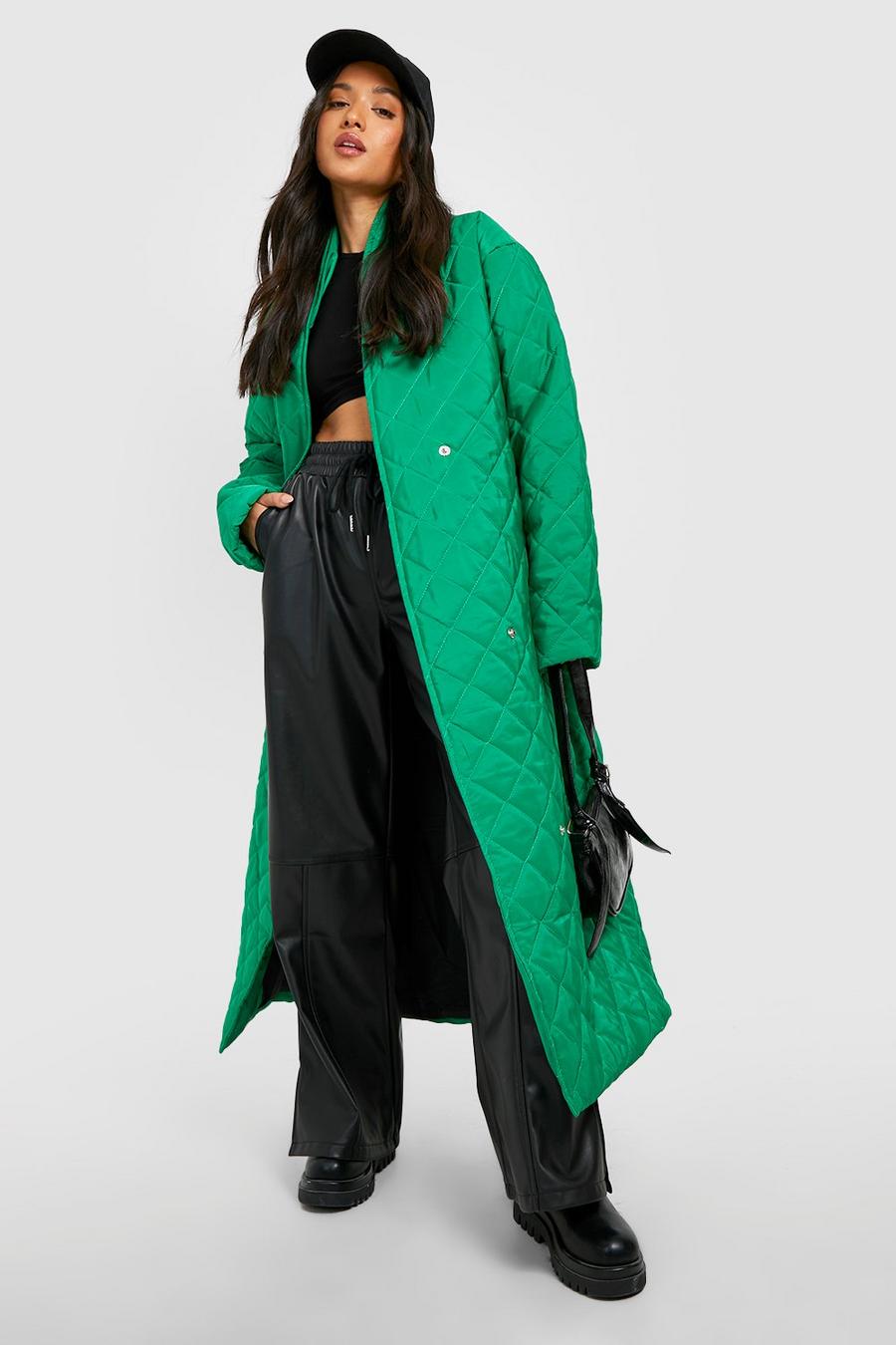Green Petite Bright Wrap Quilted Puffer Maxi Coat