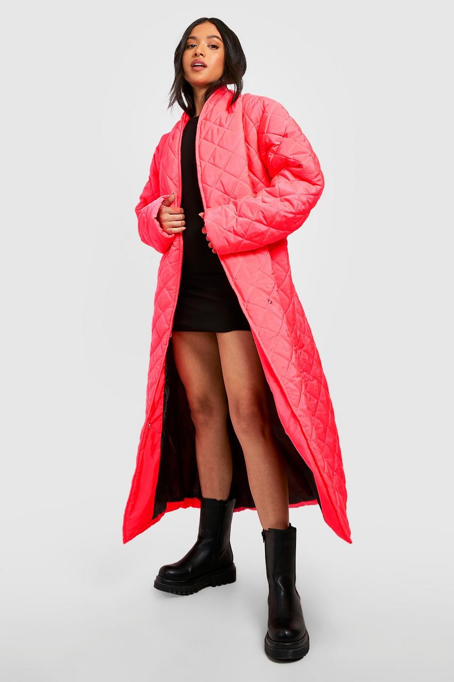 Hot pink Petite Bright Wrap Quilted Puffer Maxi Coat image number 1