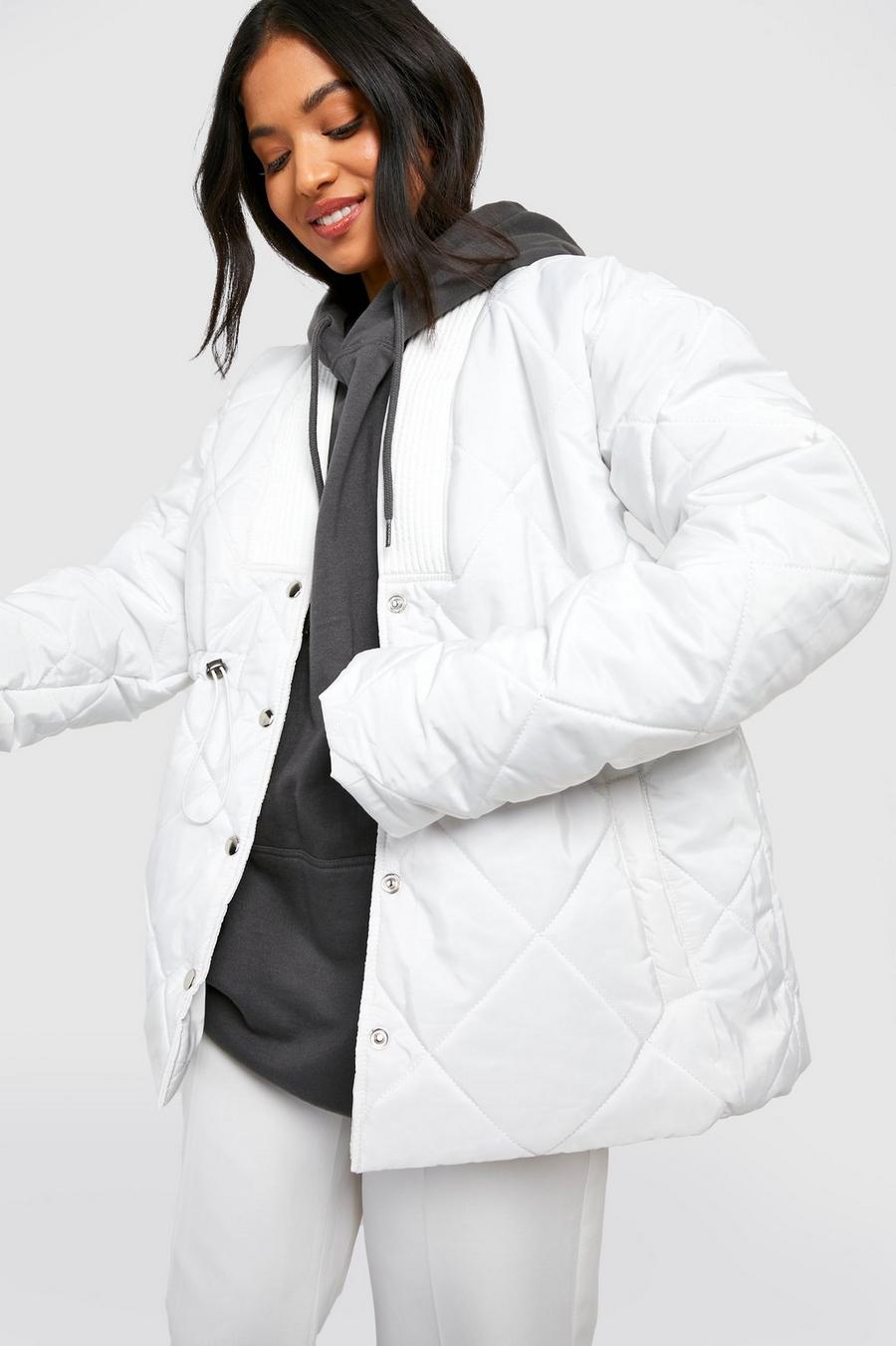 Ivory Petite Cinched Waist Detail Puffer Jacket image number 1