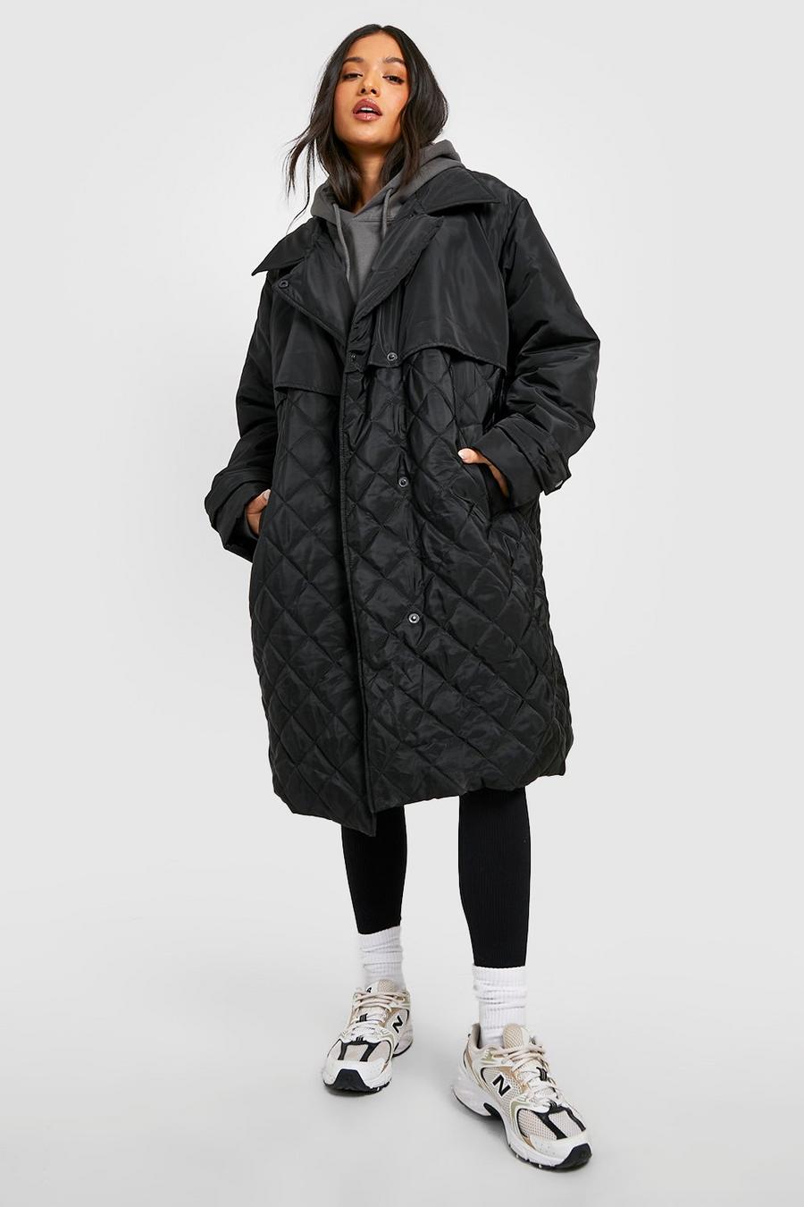 Petite Oversized Quilted Double Layer Trench Coat | boohoo