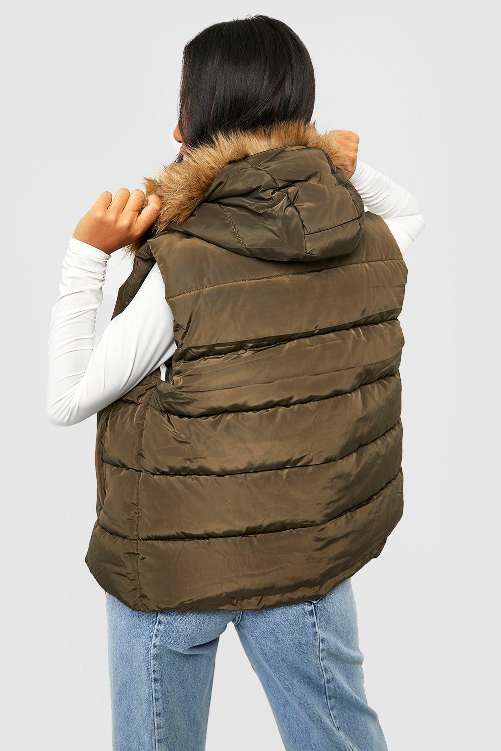 Petite Faux Fur Trim Hooded Vest