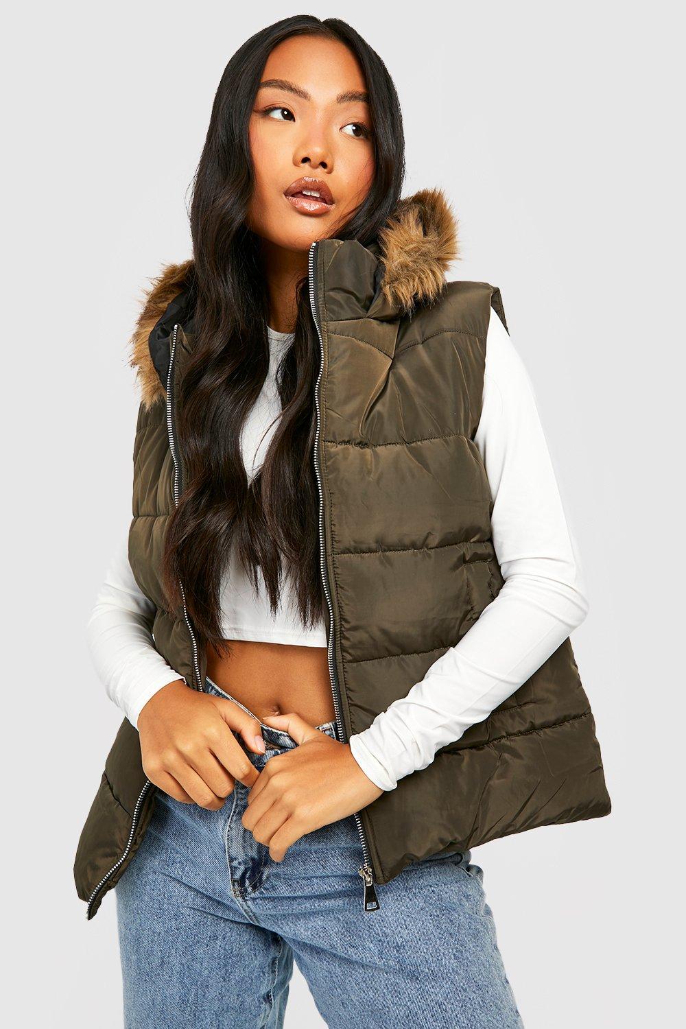 Faux fur hooded store gilet uk