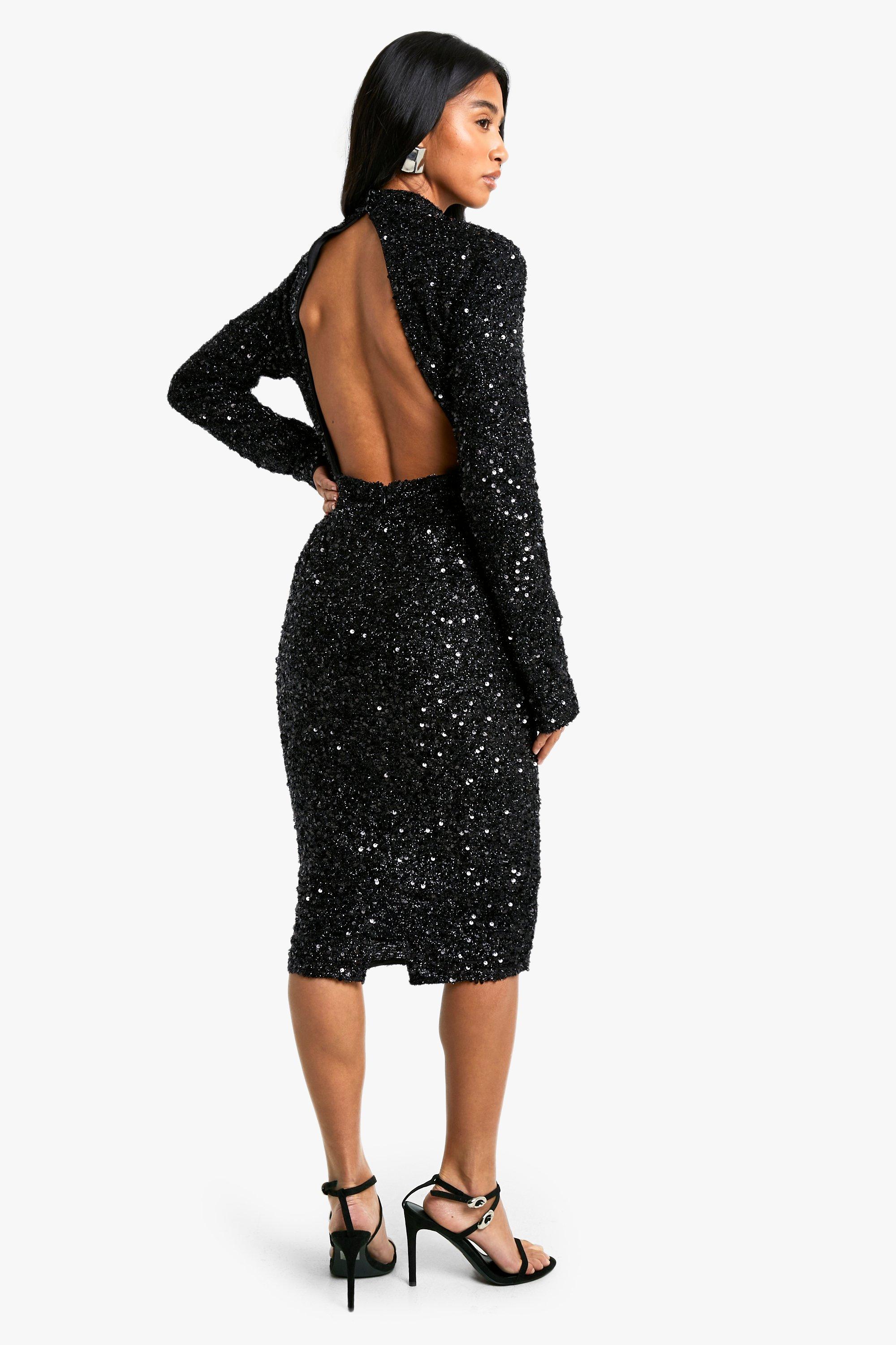 Black backless midi outlet dress