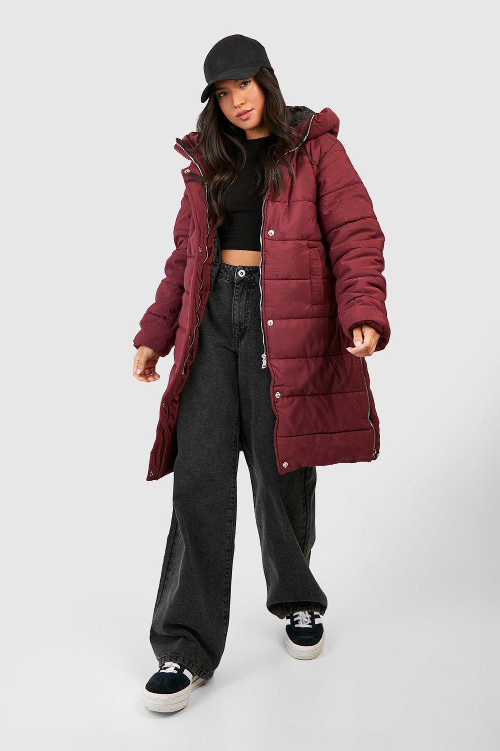 Long puffer hot sale jacket boohoo