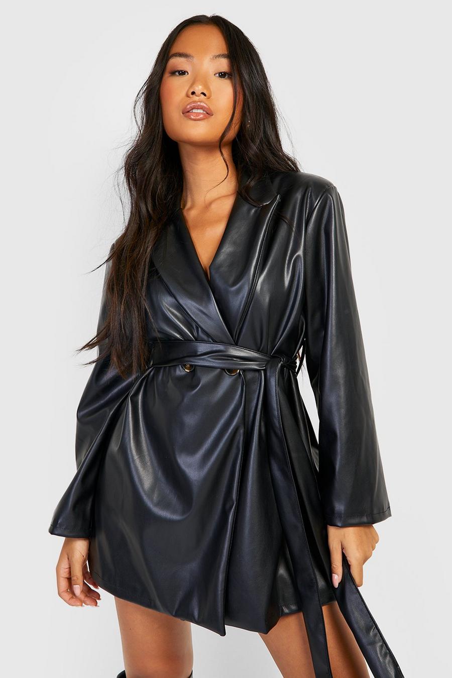 שחור שמלת בלייזר מפוליאוריתן עם חגורה, פטיט image number 1