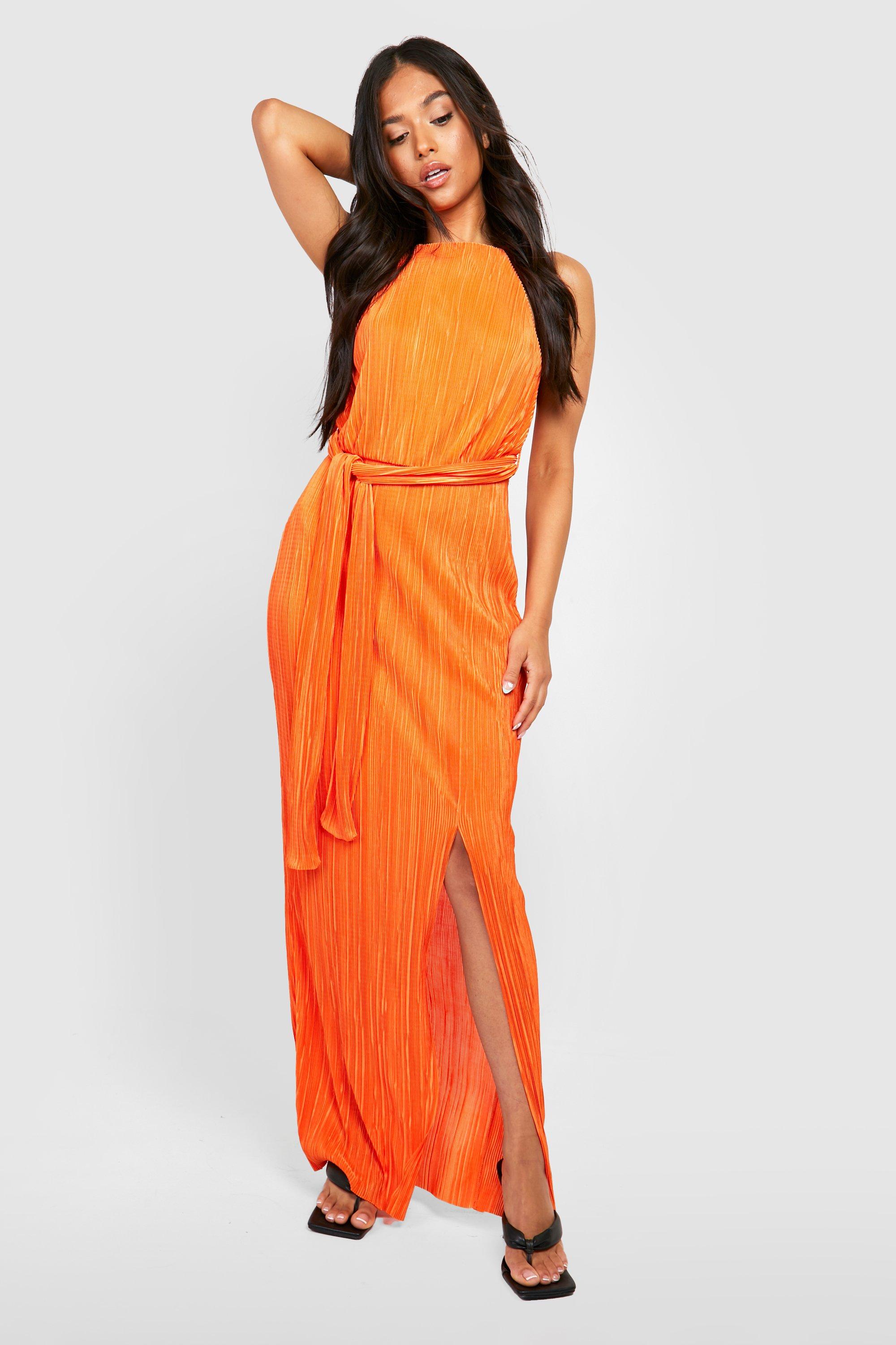 F&f orange pleated dress sale