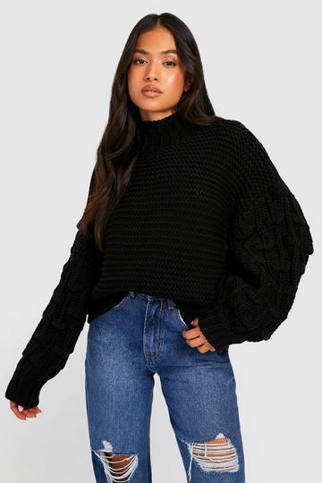 Petite Premium Chunky Knit Turtleneck Sweater black