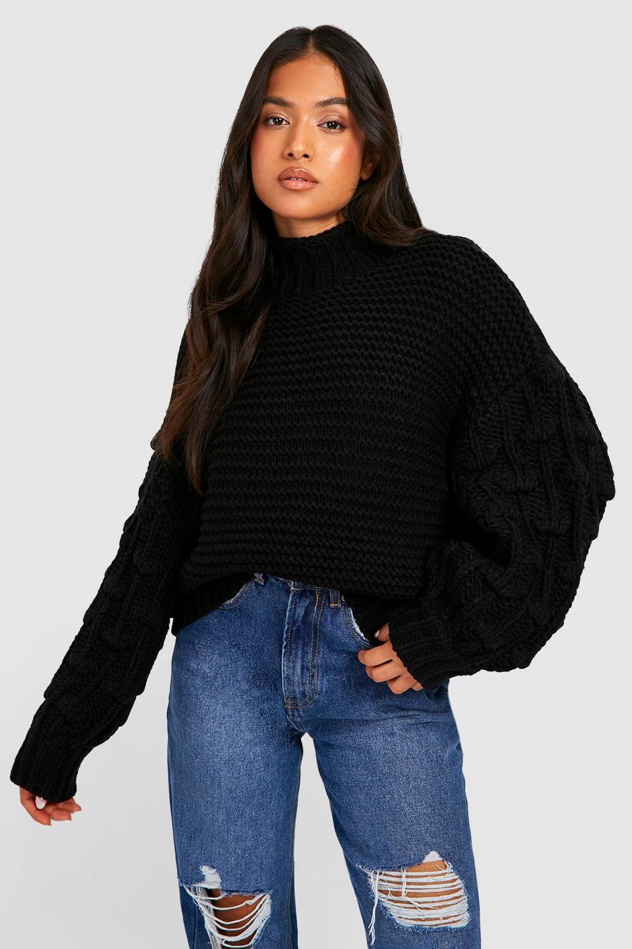 Black Petite Premium Chunky Knit Turtleneck Sweater image number 1