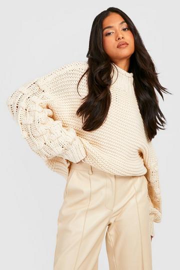 Ivory White Petite Premium Chunky Knit Turtleneck Sweater