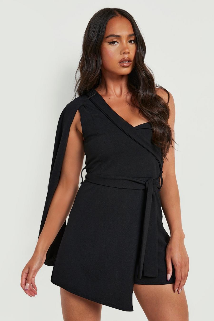 Black Petite Cape Sleeve Tailored Belted Playsuit image number 1