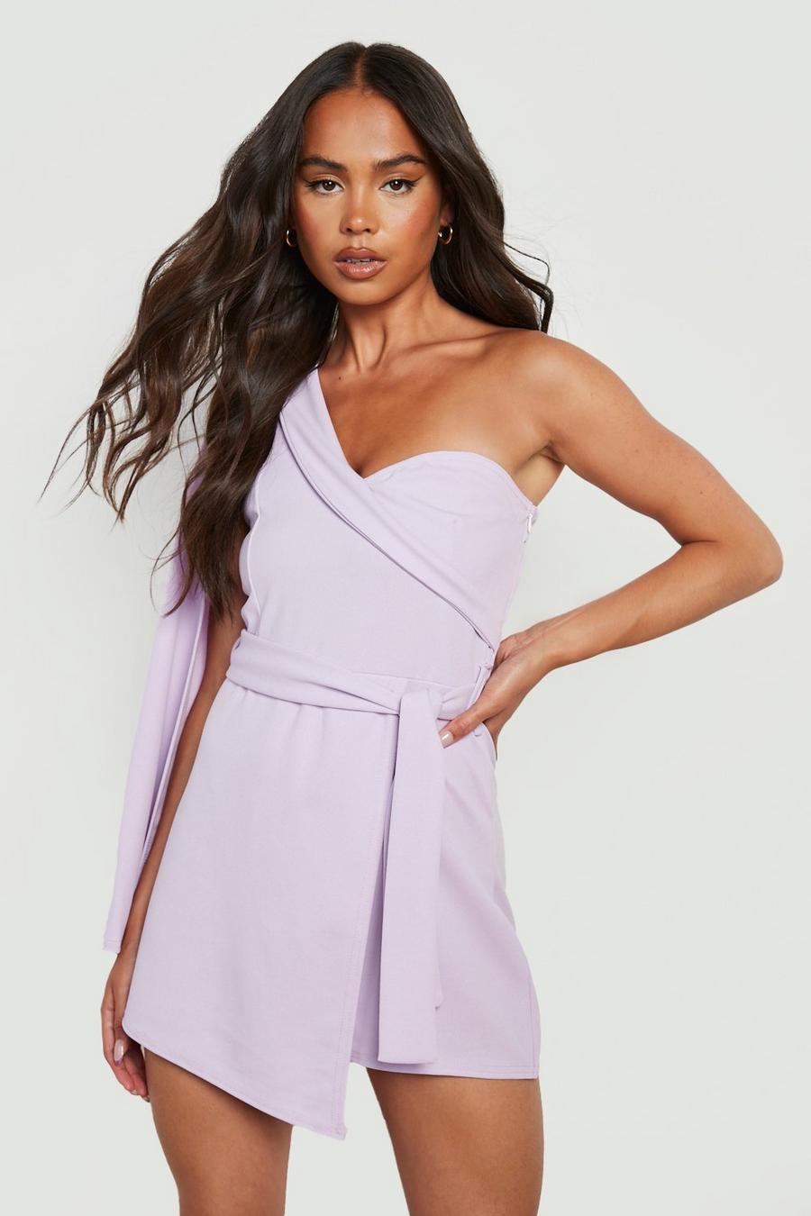 Lilac purple Petite Cape Sleeve Tailored Belted Romper