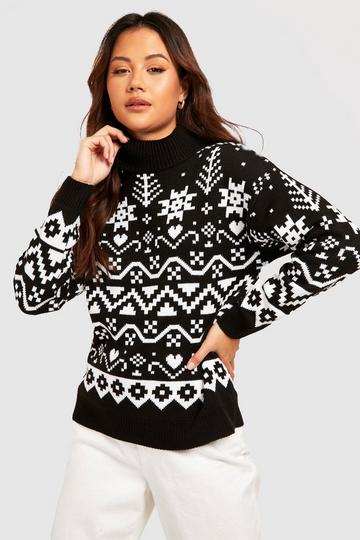 Black Petite Fairisle Turtleneck Christmas Sweater