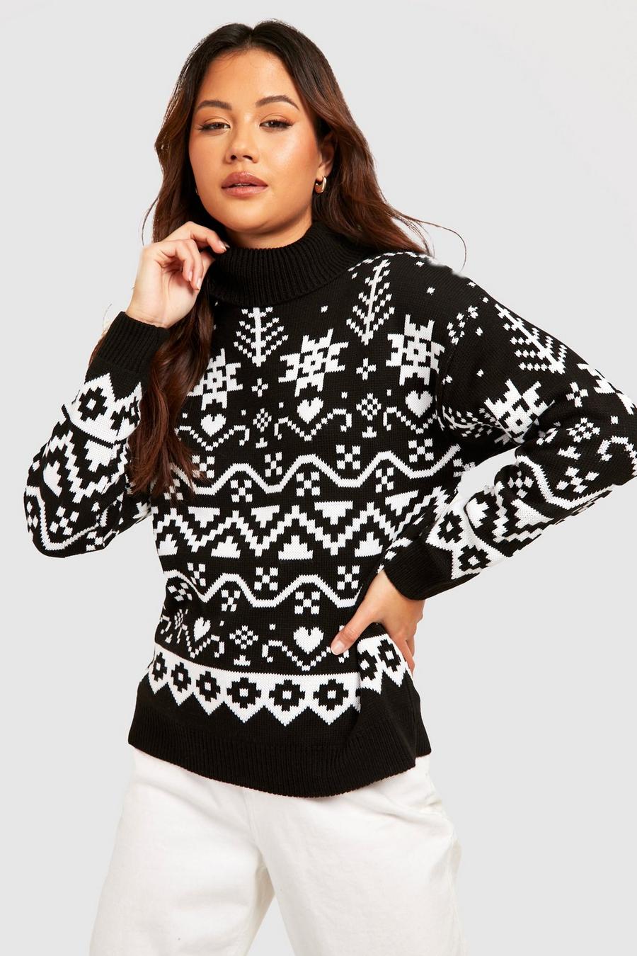 Black Petite Fairisle Turtleneck Christmas Sweater image number 1