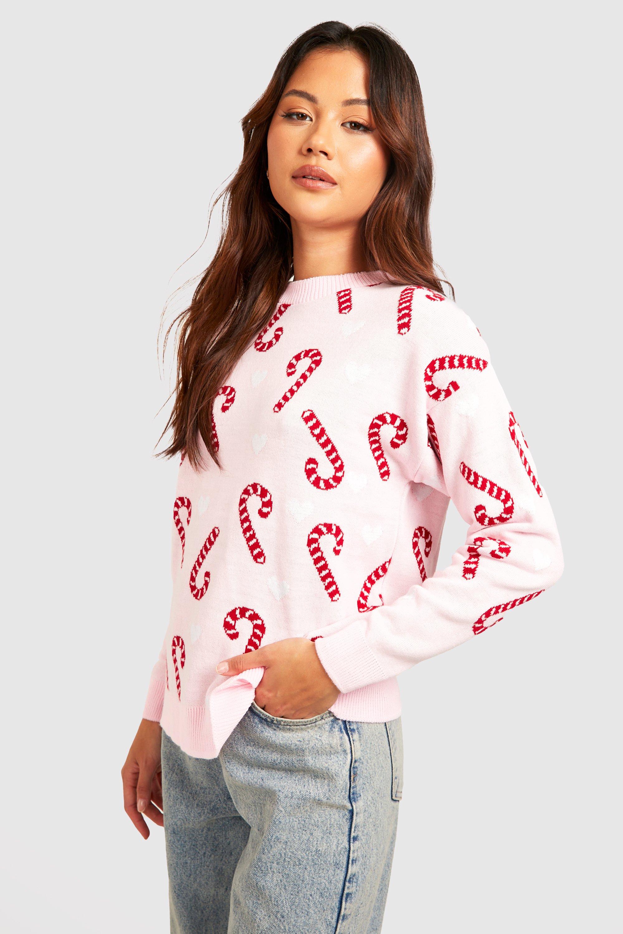 Heart Candy Cane Crop Christmas Sweater