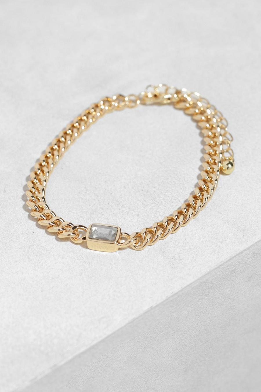 Gold metallic Armband med kedja och smyckesten image number 1