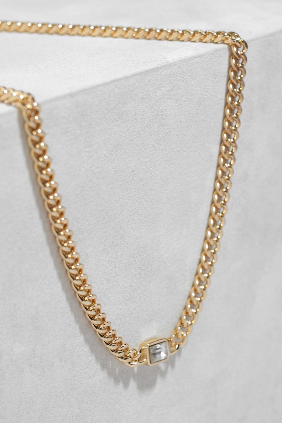 Gold metallic Single Stone Station Chain Necklace