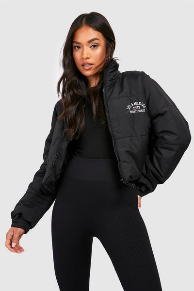 boohoo black Petite Sporty Embroidered Puffer Coat