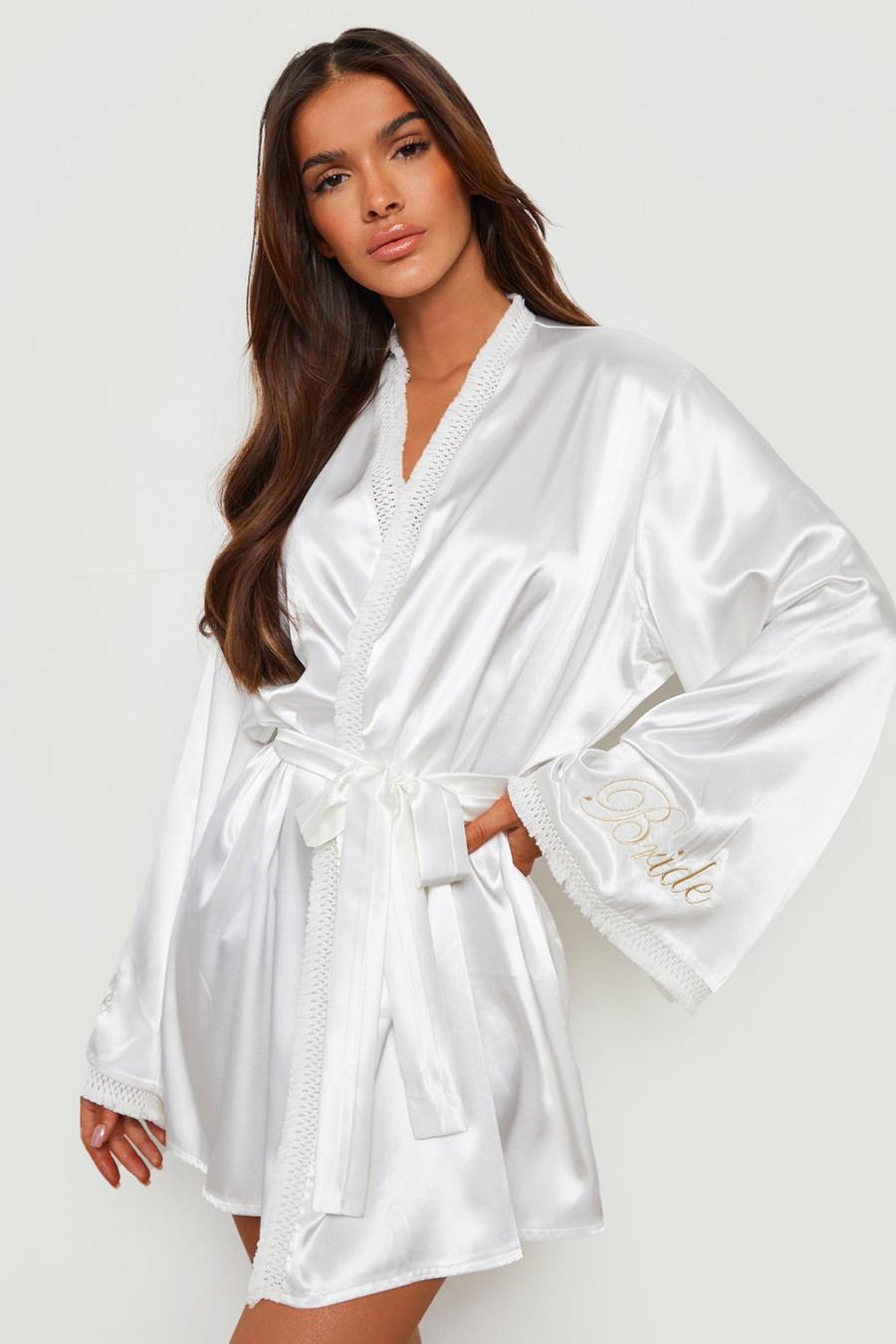 White Bride Embroidered Trim Detail Robe image number 1