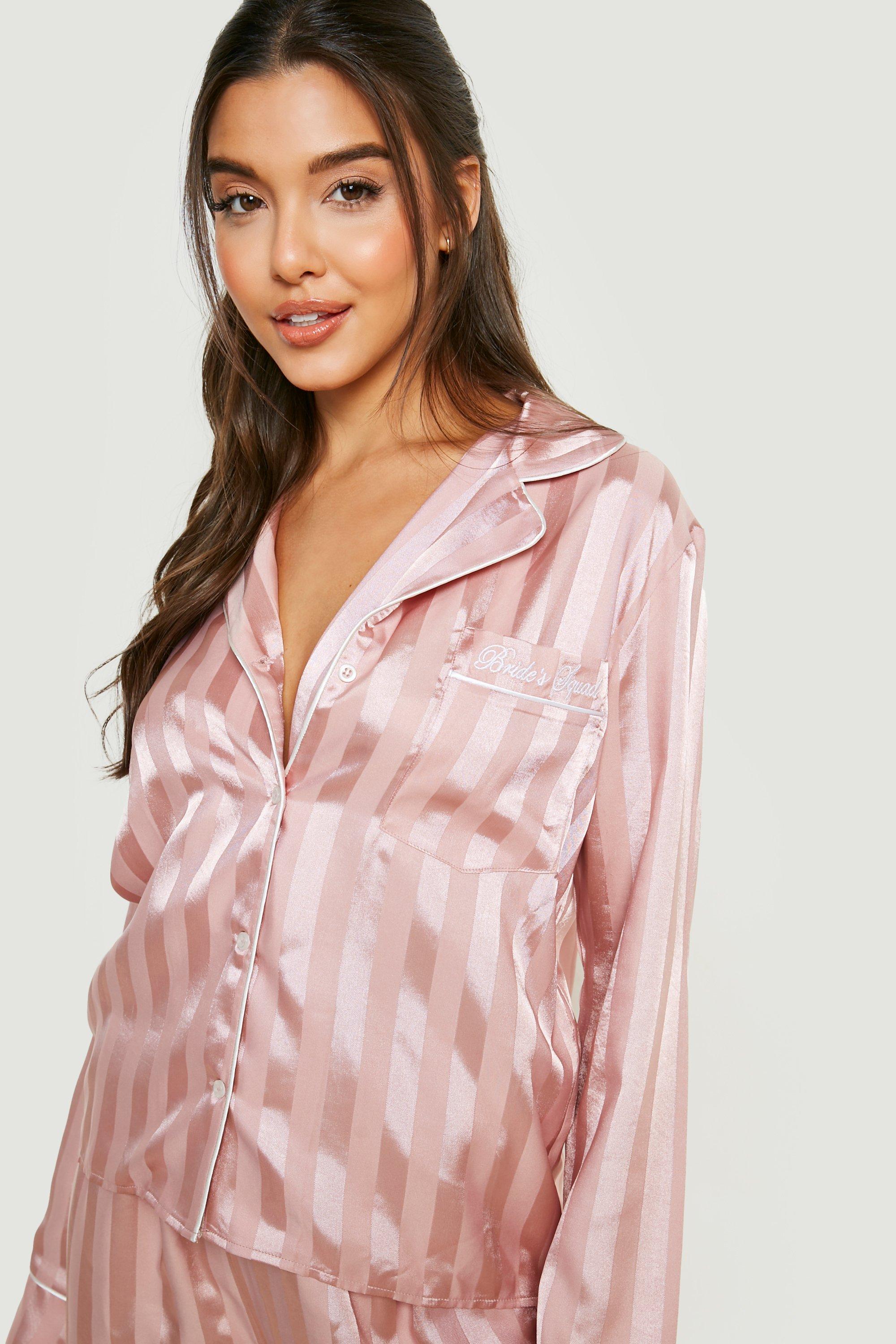 Pink Satin Jacquard Stripe Cami Pj Set